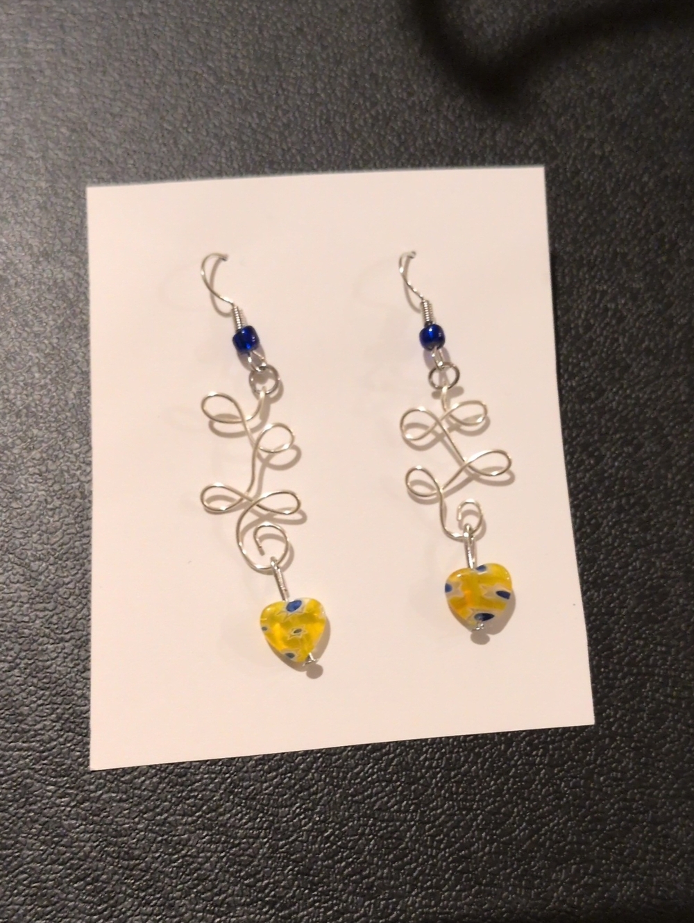 Artisan Wire Unalome Blue And Yellow Earrings
